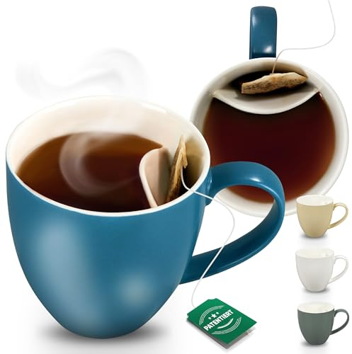 Neighbour's Friend Patentierte Teetasse blau mit Beutelablage I Keramik Tasse groß 325ml I Teebecher Steingut I Keramiktasse für Tee I Spülmaschinengeeignete Teetassen I Modernes Design für Teetrinker