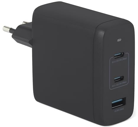 Amazon Basics Caricabatterie da Parete Nano GaN USB-C con Ricarica Rapida, 120W a 3 Porte per Laptop, Tablet e Smartphone, Nero
