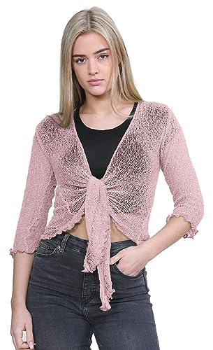 Janisramone® Cropped Bolero Shrugs for Women Fine Double Knit Tie Front Top