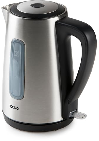 DOMO DO738WK Wasserkocher - 360° drehbarer Sockel - Automatische Abschaltung - Wasserstandsanzeige - 1,7L - Edelstahl/Schwarz