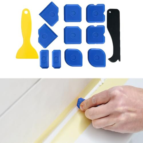 Cymwer Ensemble d'outils d'étanchéité en silicone 12 pièces, grattoir à mastic silicone, outil de lissage polyvalent, outils de finition de mastic silicone, dissolvant de calfeutrage pour cu