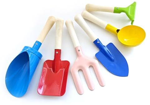 Kids Gardening Tools Set, 6pcs Garden Tool Toys Cylinder, Spoon, Rake, Shovel, Spade and Fork for Children