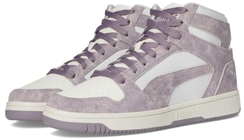 PUMA Women's Rebound Layup Mid Shoes, Feather Gray/Plum Jam/Warm White, 9