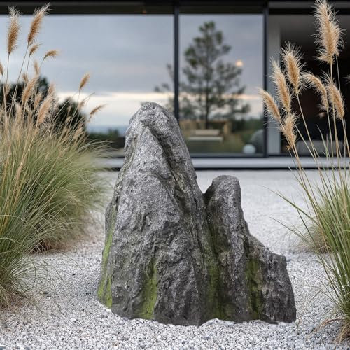 Arnusa Künstlicher Gartenfelsen Gartendeko Findling Beetdekoration Findling Gartenstein 52 cm Gartendekoration Polyresin Grau Teichdekoration
