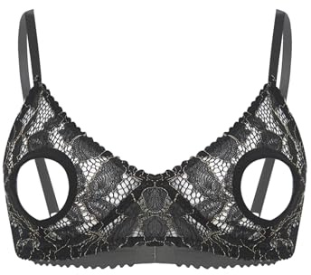 YEAHDOR Soutien-Gorge Sexy Femme Soutien-Gorge Armature en Dentelle Transparent Lingerie Redresse-Sein Brassière Ouvert Sein Nu sous Vêtement Erotique Underwear S-5XL Noir L