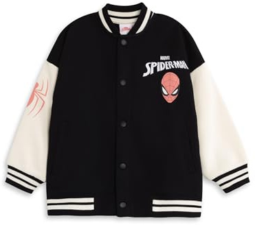 Marvel Blouson aviateur noir Spider-Man garçons | Veste universitaire graphique avec imprimés de dessins animés | Haut streetwear à manches longues avec Spidey