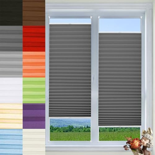 Persiana Plisse, 80 x 170 cm (larghezza x altezza), senza fori, moderna, per porte e finestre, colore grigio scuro, elegante decorazione per la casa