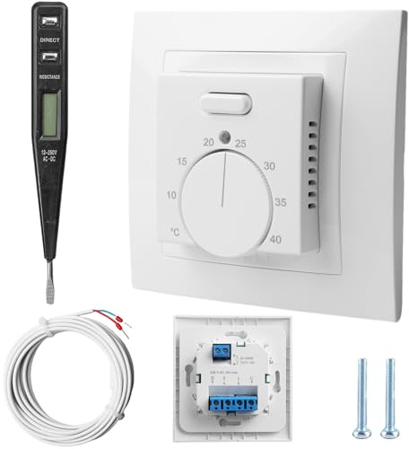 Manuell Raumthermostat Fußbodenheizung, 220V 16A Raumthermostat mit Fühler Thermostat Unterputz Mechanisch Thermostat Fussbodenheizung