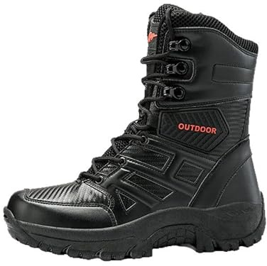Eestfy Botas Combat Invierno Hombre Altas PU Tácticas Forradas Algodón Cálido Suela Goma Antideslizante Entresuela Phylon Robusto para Nieve Senderismo & Outdoor,Negro,44 EU