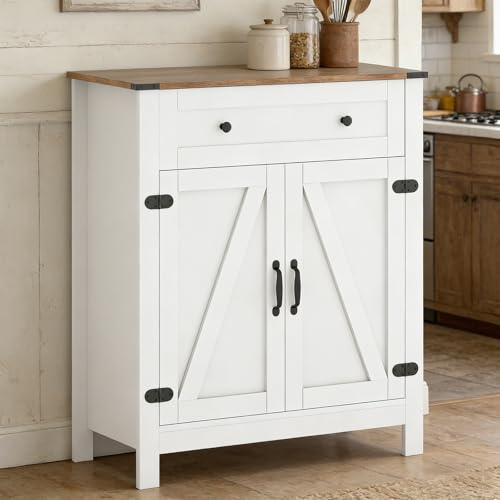 GIANTEX Buffet de cuisine, commode avec plan de travail, armoire buffet avec tiroir et étagère réglable, armoire d'appoint en bois, style maison de campagne, armoire multi-usage debout, 80 x 40 x 92