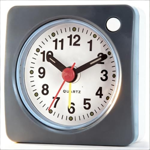 Small Silent Travel Alarm Clock Non-Ticking Snooze & Nightlight Function Alarm Clocks Bedside Mini Alarm Clock Quiet Large Display for Heavy Sleepers,Bedside & Travel（Gray）