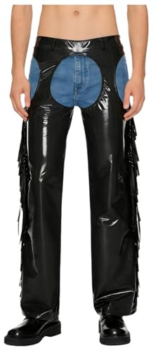 Alvivi Pantalon Ouvert Entrejambe Homme Similicuir Pantalon Large Chaps De Cow-Boy Costume Carnaval Disco Party Noir XL