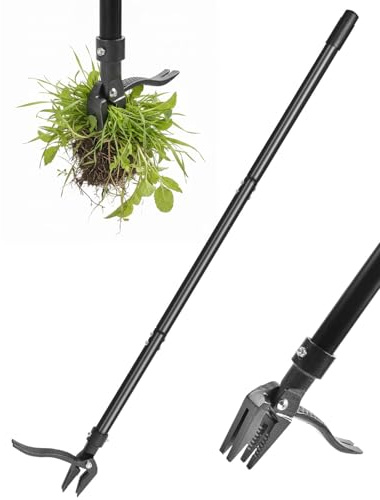 TITECK Tagliacerbacce 100 cm con pedale | Rimozione manuale con 3 denti in acciaio inox | Diserbo delicato sulla schiena in piedi per giardino e prato