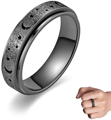 MUNZE Bague Anti Stress Enfant - Anneaux Spinner Pour Stress Et Anxiété - Fidget Band En Acier Inoxydable Noir Taille 9 Avec Finition Sable, 1 Pièce