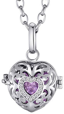 Morella Collar ángel de la Guarda de acero Inoxidable 70 cm con Colgante Amor-corazón y Bola de resonancia de Color Lila Ø 16 mm para Damas en Bolsa para Joyas