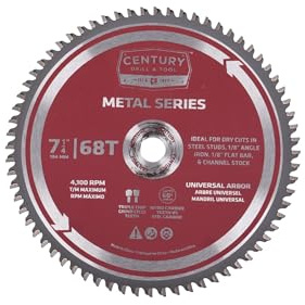 Century Drill & Tool 10299 7-1/4” 68T Metal Cutting Saw Blade, Nitro Carbide Teeth, No Burr Cuts, Thin Kerf, Long Life, Anti-Kickback Safety