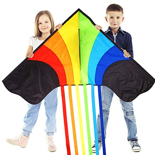 Cometa de arco iris original para niños y adultos, muy fácil de volar, diversión familiar para todos, gran juguete al aire libre para principiantes, diseñado para durar