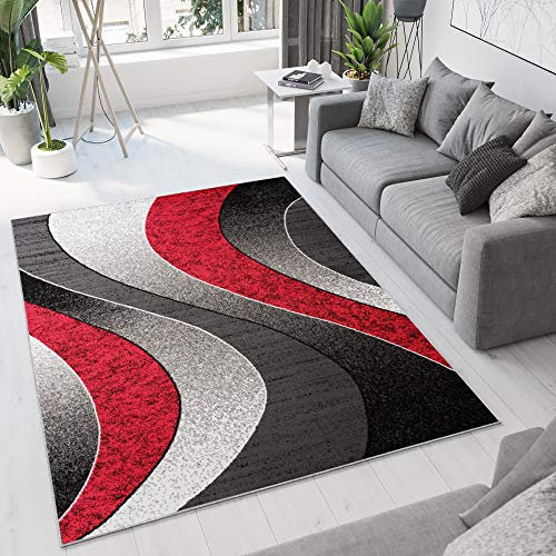 TAPISO Dream Teppich Wohnzimmer Modern Wellen Streifen Grau Rot Schwarz Creme Meliert Schlafzimmer Esszimmer Gästezimmer ÖKOTEX 180 x 250 cm