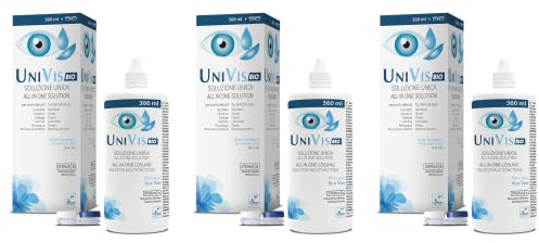 Univis Bio Soluzione Unica per Lenti a contatto. Con Acido ialuronico ed Aloe vera - 3x360 ml + 3 Portalenti inclusi