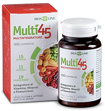 Bios Line Multi45 MULTINTEGRATORE - Integratore di Vitamine, Minerali e Fitonutrienti (100 Compresse)