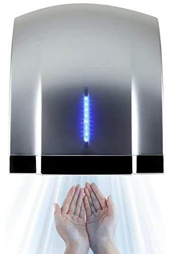 wolfmoutiy SéChoir à Main Automatique Compact, Brosse à Vent à Grande Vitesse De 1800w, SéChoir à Main éLectrique Mural - 1,8m / S Vitesse du Vent, SéChoir à Main à Grande Vitesse Commercial,Silver