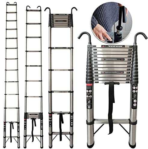Extend & Climb Scala telescopica da 5 metri con ganci staccabili per lavori elettrici sul tetto di casa, scala telescopica in acciaio inox, scala pieghevole portatile, carico massimo 150 kg