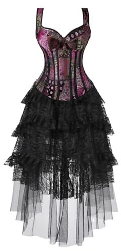Hengzhifeng Corset con Tirantes Mujer y Falda Steampunk 7XL Morado
