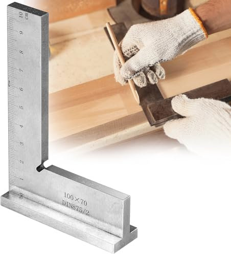 Aweohtle - Ángulo de cerrajero con tope 100 x 70 mm, DIN875 90° ángulo de tope pequeño, ángulo de carpintero con escala de medición (cm) para trabajos precisos en el área de taller