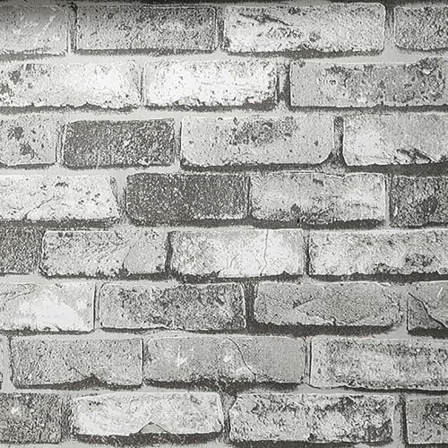Beswitory Grey Brick Wallpaper - 3D Effect Textured Brick Effect Wallpaper for Realistic Faux Bricks Wall Covering，Anti-Fouling Slate for Bedroom Living Room Hallway Stairs Lounge