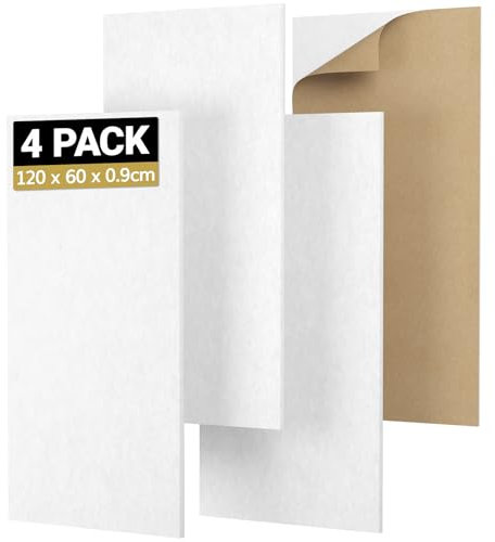 TONOR 4 PCS Paneles Acusticos, 120 x 60 x 0,9 cm, Paneles Acústicos Totalmente Autoadhesivos, Paneles de Reducción de Ruido y Eco, Tratamiento Acústico para Estudios, Viviendas, Oficinas, Blanco
