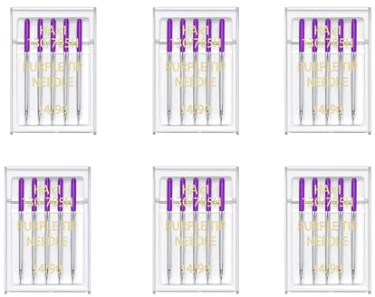 Bequilter 30Pcs Universal Sewing Machine Needles 6 Pack Regular Point Flat Shank Needle Compatible with Singer, Brother Home Sewing Machines HAX1 65/9, 75/11, 90/14, 100/16, 110/18,120/20 (90/14)