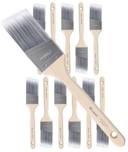 Wesquer - 2 Inch 12 Pack Angled Paint Brush for Stain Painting Wall Fence Wood Furniture Door Frame Cabinet Window Indoor and Outdoor Commercial Paint Brush