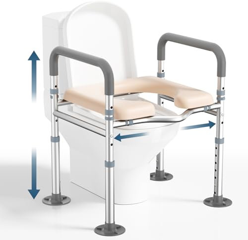 Raised Toilet Seat with Handles - Padded Toilet Seat Risers for Seniors with Height and Width Adjustable, Up to 400lbs, Elevated Toilet Seat for Elderly, Pregnant and Handicap, Fit Any Toilet