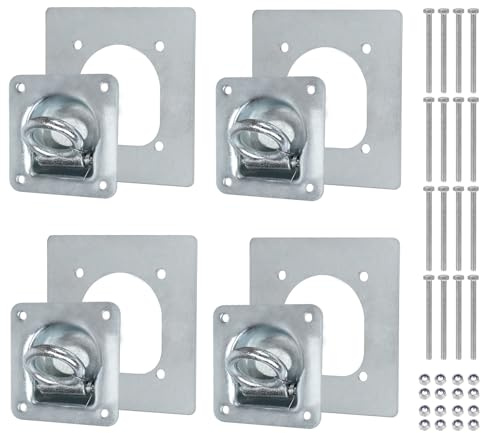 EXLECO 4Pcs Anillas de Amarre con Contraplaca y Tornillos 800daN Anillo de Cuerda de Remolque Ojales de Amarre Galvanizados Empotradas para Remolques Anillo de Sujeción Tráiler Accesorio para Remolque