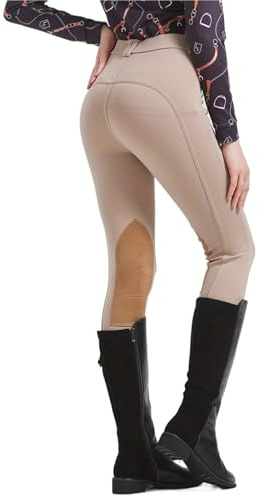 GMGQJST Pantaloni per Cavallo Pantaloni da Equitazione da Donna con Toppa al Ginocchio, Leggings Sportivi da Allenamento, Aderenti da Equitazione(Khaki,S-48-52kg)
