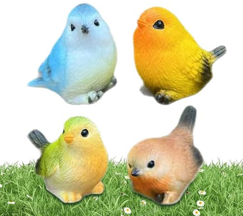 Generico Statue Uccelli,4 Statue da Giardino per Esterni - Scultura Realistica Figura Di Passero Per Interni Esterni Giardino Fattoria Aiuola Prato Stagno Casa