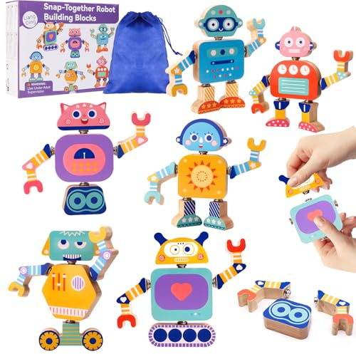 Liangding Robot Montessori de Madera para Montar, 33 Piezas para 6 Robots