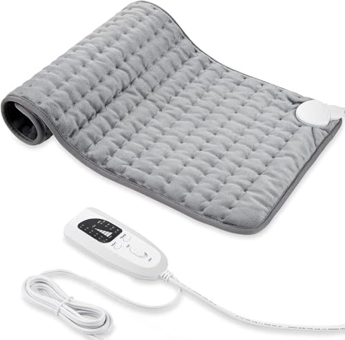 Heating Pad, Electric Heating Pad for Dry & Moist Heat, Electric Heat Pad with Multiple Temp & Timer Settings, Auto Off.Machine Washable (Silver Gray, 24‘’×12‘’)
