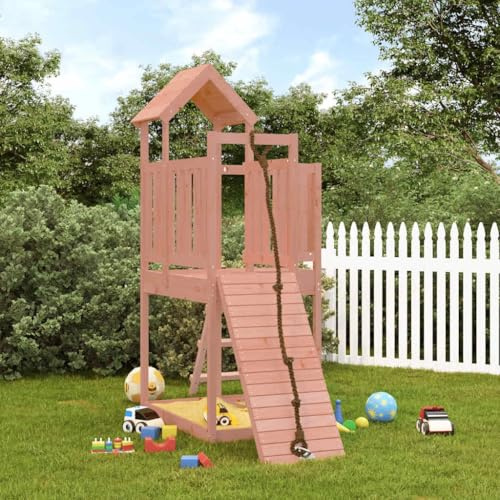 QUAHEAS Lektorn med klättervägg av massivt dubglasiträ, 229 x 107 x 214 cm, med sandlåda, stege, rep, utomhuslekhus för barn, trädgård, klätterställning för äventyr och rörelse