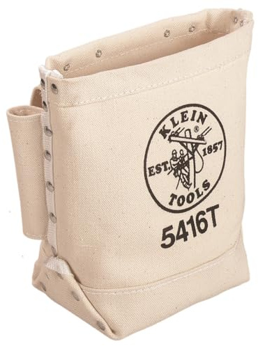 Canvas Bolt Bag, Small Bag for Bolt Storage with Bull Pin Loops, Belt Tunnel Loop Connection, Klein Tools 5416T