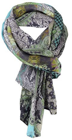 TigerTie Designer Schal in türkis grün grau schwarz lila gemustert - Größe 180 x 50 cm