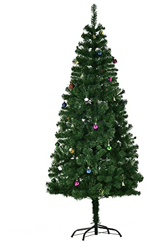 HOMCOM Árbol de Navidad 180cm Artificial Pino con Adornos Decorativos 48 Pcs y Soporte Metálico Color Verde Árbol Realista para Decoración Navidad