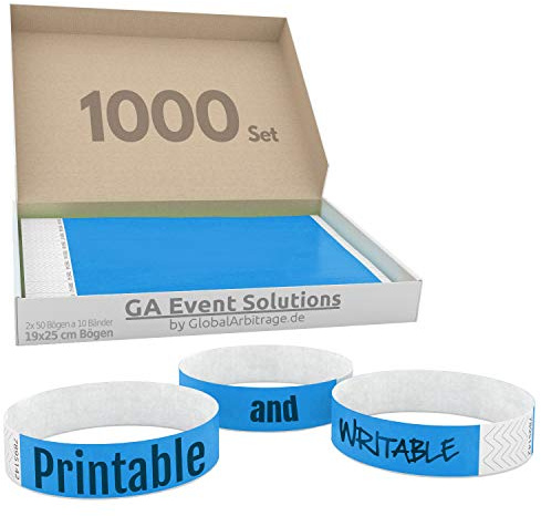 Bracelets d’admission GA Event Solutions en Tyvek, 1000 pièces, bleu clair
