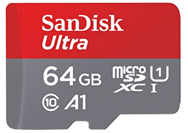 SanDisk Ultra 64GB microSDXC Memory Card + SD Adapter with A1 App Performance up to 100MB/s, Class 10, U1 - Amazon exclusive packaging
