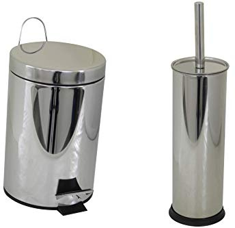 HOMELINE Badezimmer-Set: 3 Liter Edelstahl Tret-Abfalleimer/Kosmetikeimer und WC-Büste inkl. Toilettenbürstenhalterung in einem Set 613-400290