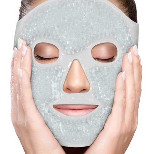 Perfecore Eye Mask Get Rid of Puffy Eyes Migraine Relief, Sleeping, Travel Therapeutic Hot Cold Compress Pack with Cover Gel Beads, Spa Therapy Wrap for Sinus (White)