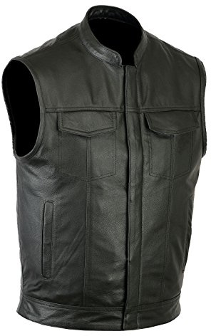 RUBSONS GILET DE MOTO EN CUIR AVEC DEUX PISTOLET POCHES À L'INTÉRIEUR ET UN PANNEAU ARRIÈRE (SMALL)