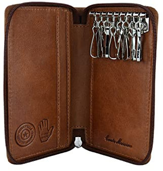 CONTE MASSIMO Schlüsselanhänger für Herren und Damen, Echtes Leder mit Reißverschluss, Haken und Fächern, Inklusive Geschenkbox