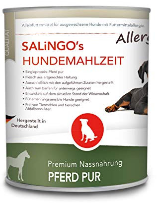 SALiNGO Premium Hundefutter nass Pferd PUR | Nassfutter für Hunde | getreidefrei | hoher Fleischanteil | hypoallergen | Barf Dosen