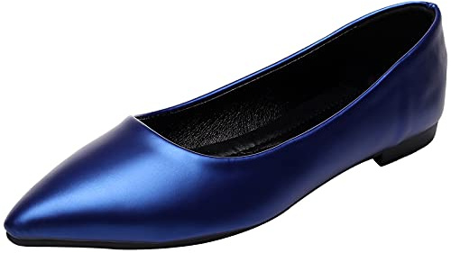 ANUFER Mujer Dedo del Pie Puntiagudo Zapatillas de Ballet Señoras Punta Cerrada Ponerse Zapatos de Salón de Vestir Azul Real SN070679 EU37